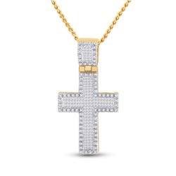 Mens Princess Diamond Cross Charm Pendant 1 Cttw 10kt Yellow Gold - REF-43F5W