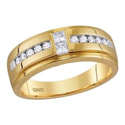 Mens Princess Diamond Wedding 2-Stone Band Ring 1/2 Cttw 10kt Yellow Gold - REF-49R9X