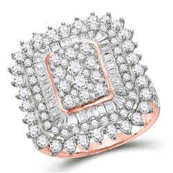 Womens Round Baguette Diamond Cluster Ring 3-1/2 Cttw 10kt Rose Gold - REF-164A5M