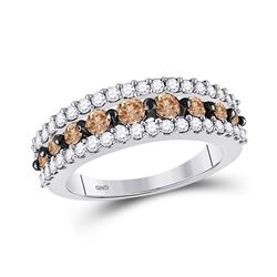 Womens Round Brown Diamond Band Ring 1-1/2 Cttw 10kt White Gold - REF-48H5R