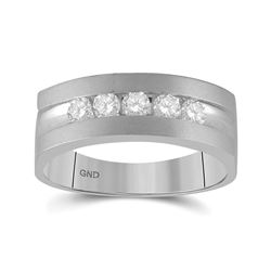 Mens Round Diamond Wedding 5-Stone Band Ring 1/2 Cttw 14kt White Gold - REF-71X9A