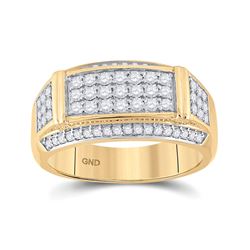 Mens Round Diamond Rectangle Band Ring 1 Cttw 10kt Yellow Gold - REF-85F5W