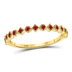 Womens Round Ruby Square Dot Stackable Band Ring 1/5 Cttw 10kt Yellow Gold - REF-10H5R