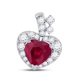 Womens Heart Ruby Diamond Fashion Pendant 5/8 Cttw 10kt White Gold - REF-16K9Y