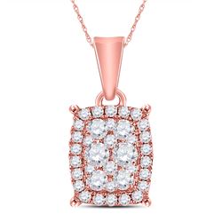 Womens Round Diamond Rectangle Cluster Pendant 1/4 Cttw 14kt Rose Gold - REF-18F5W