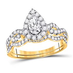 Pear Diamond Bridal Wedding Ring Band Set 1 Cttw 14kt Yellow Gold - REF-104X9A