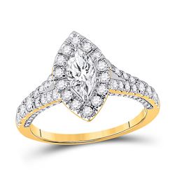 Marquise Diamond Halo Bridal Wedding Engagement Ring 1-1/4 Cttw 14kt Yellow Gold - REF-153K5Y