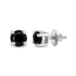 Womens Round Black Color Enhanced Diamond Solitaire Earrings 3/4 Cttw 14kt White Gold - REF-15F9W