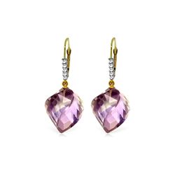 Genuine 21.65 ctw Amethyst & Diamond Earrings 14KT Yellow Gold - REF-57A6K