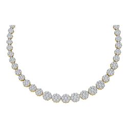 Womens Round Diamond Cocktail Flower Cluster Necklace 14 Cttw 14kt Yellow Gold - REF-989N5F