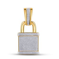 Mens Round Diamond Lock Padlock Charm Pendant 1-1/2 Cttw 10kt Yellow Gold - REF-76K5Y