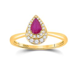 Womens Pear Ruby Diamond Halo Solitaire Ring 3/4 Cttw 14kt Yellow Gold - REF-24A5M