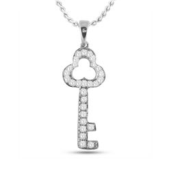 Womens Round Diamond Trefoil Key Pendant 1/6 Cttw 10kt White Gold - REF-6K5Y