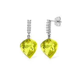 Genuine 21.65 ctw Lemon Quartz & Diamond Earrings 14KT White Gold - REF-52H9X