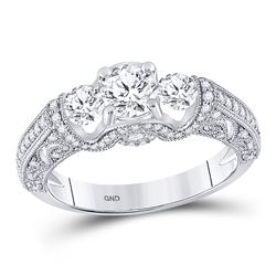 Round Diamond 3-stone Bridal Wedding Engagement Ring 1-1/2 Cttw 14kt White Gold - REF-177X5A