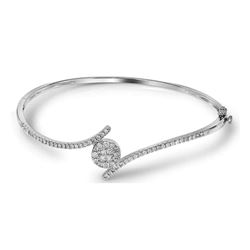 Womens Princess Round Diamond Bangle Bracelet 3/4 Cttw 14kt White Gold - REF-80W9K