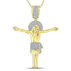 Mens Round Diamond Jesus Crucified Charm Pendant 1/2 Cttw 10kt Yellow Gold - REF-43F5W