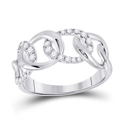 Womens Round Diamond Curb Link Fashion Ring 1/3 Cttw 14kt White Gold - REF-30Y5N