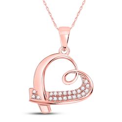 Womens Round Diamond Sideways Heart Pendant 1/10 Cttw 10kt Rose Gold - REF-9R5X