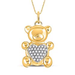 Womens Round Diamond Bear Heart Animal Pendant 1/10 Cttw 10kt Yellow Gold - REF-21Y5N