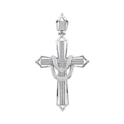 Mens Round Diamond Adorned Cross Charm Pendant 1/2 Cttw 10kt White Gold - REF-57H5R