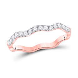 Womens Round Diamond Wavy Stackable Band Ring 1/4 Cttw 10kt Rose Gold - REF-19W9K