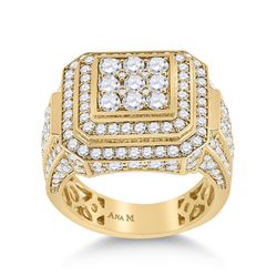 Mens Round Diamond Square Ring 4 Cttw 14kt Yellow Gold - REF-294Y9N