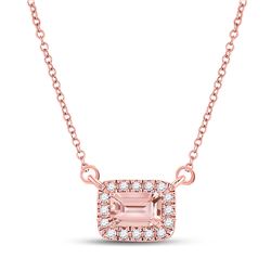 Womens Emerald Morganite Solitaire Necklace 5/8 Cttw 10kt Rose Gold - REF-24A9M