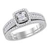 Image 1 : Princess Diamond Halo Bridal Wedding Ring Band Set 1/2 Cttw 14kt White Gold - REF-41F9W