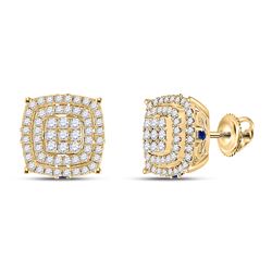 Womens Round Diamond Blue Sapphire Square Earrings 7/8 Cttw 14kt Yellow Gold - REF-65R5X