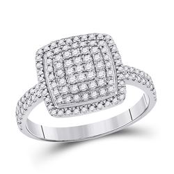 Womens Round Diamond Square Cluster Ring 5/8 Cttw 10kt White Gold - REF-24N5F