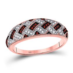 Womens Round Red Color Enhanced Diamond Band Ring 1/6 Cttw 10kt Rose Gold - REF-19A5M