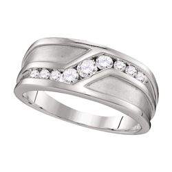 Mens Round Diamond Wedding Band Ring 1/2 Cttw 10kt White Gold - REF-45K5Y