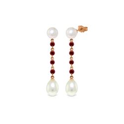 Genuine 11 ctw Pearl & Ruby Earrings 14KT Rose Gold - REF-31V4W