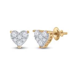 Womens Round Diamond Heart Earrings 1/3 Cttw 10kt Yellow Gold - REF-23M9H