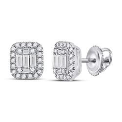 Womens Baguette Diamond Cluster Earrings 7/8 Cttw 14kt White Gold - REF-69R9X