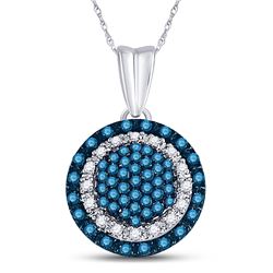 Womens Round Blue Color Enhanced Diamond Circle Cluster Pendant 1/4 Cttw 10kt White Gold - REF-14Y9N