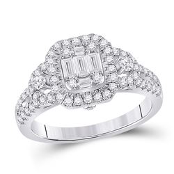 Womens Baguette Diamond Square Cluster Ring 3/4 Cttw 14kt White Gold - REF-76F5W