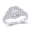 Image 1 : Womens Baguette Diamond Square Cluster Ring 3/4 Cttw 14kt White Gold - REF-76F5W