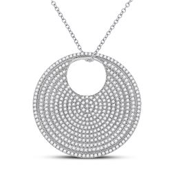 Womens Round Diamond Circle Pendant 2-3/4 Cttw 14kt White Gold - REF-258N9F