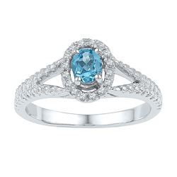 Womens Oval Lab-Created Blue Topaz Solitaire Ring 5/8 Cttw Size 10 10kt White Gold - REF-18M5H