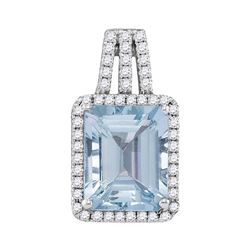 Womens Emerald Aquamarine Diamond Solitaire Pendant 2-7/8 Cttw 14kt White Gold - REF-79M9H