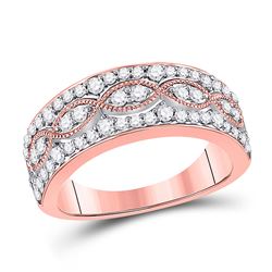 Womens Round Diamond Fashion Twist Band Ring 5/8 Cttw 14kt Rose Gold - REF-65R5X