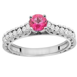 0.86 CTW Pink Topaz & Diamond Ring 14K White Gold - REF-62N4Y