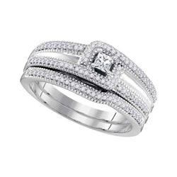 Princess Diamond Bridal Wedding Ring Band Set 1/3 Cttw 10k White Gold - REF-43M5H