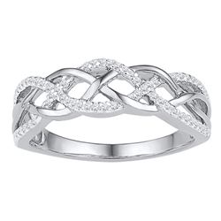 Womens Round Diamond Braided Band Ring 1/5 Cttw 10kt White Gold - REF-14W9K