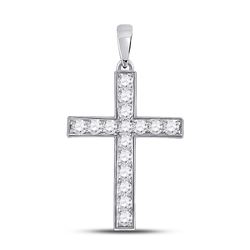 Womens Round Diamond Cross Pendant 1/2 Cttw 10kt White Gold - REF-27F9W