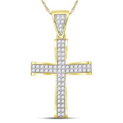 Mens Round Diamond Roman Cross Charm Pendant 1 Cttw 10kt Yellow Gold - REF-65R5X