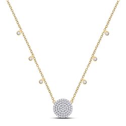 Womens Round Diamond Circle Cluster Necklace 3/4 Cttw 10kt Yellow Gold - REF-43M5H