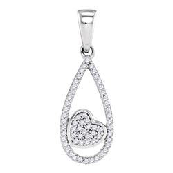 Womens Round Diamond Teardrop Heart Pendant 1/8 Cttw 10kt White Gold - REF-10N5F